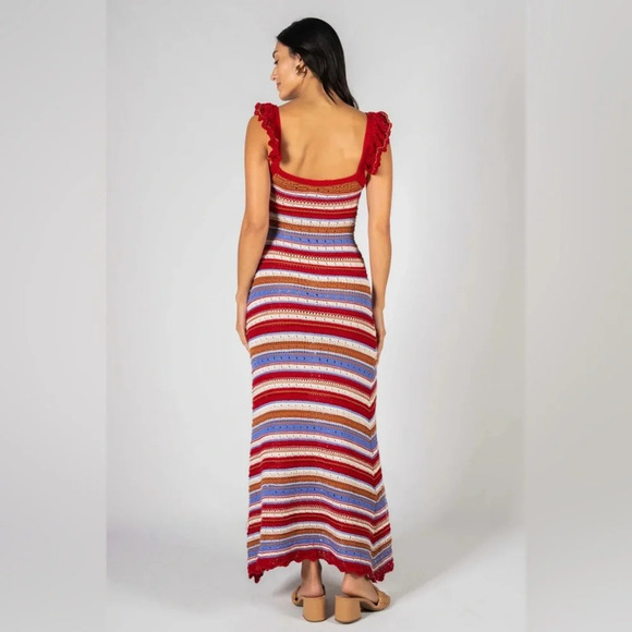 Lucca Fallon Crocheted striped Midi Dress With Ruffle Sleeves 33725 - Picture 4 of 13